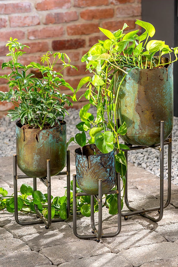 Distressed Metal Raised Planters, Set of 3