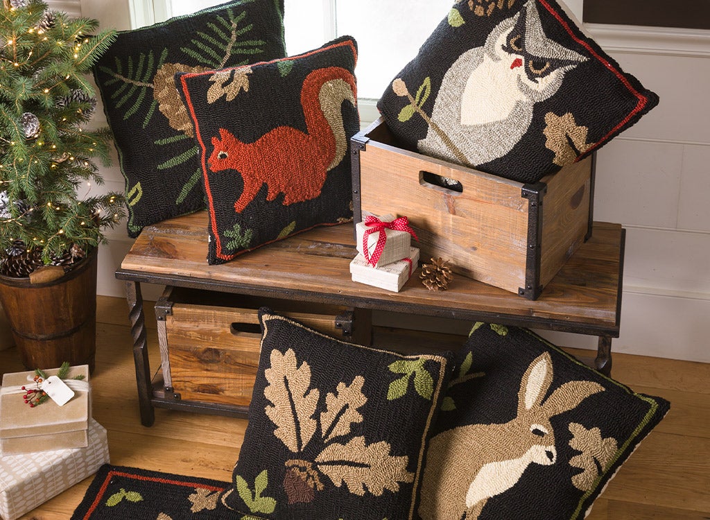 Indoor/Outdoor Woodland Throw Pillows and Rugs Set