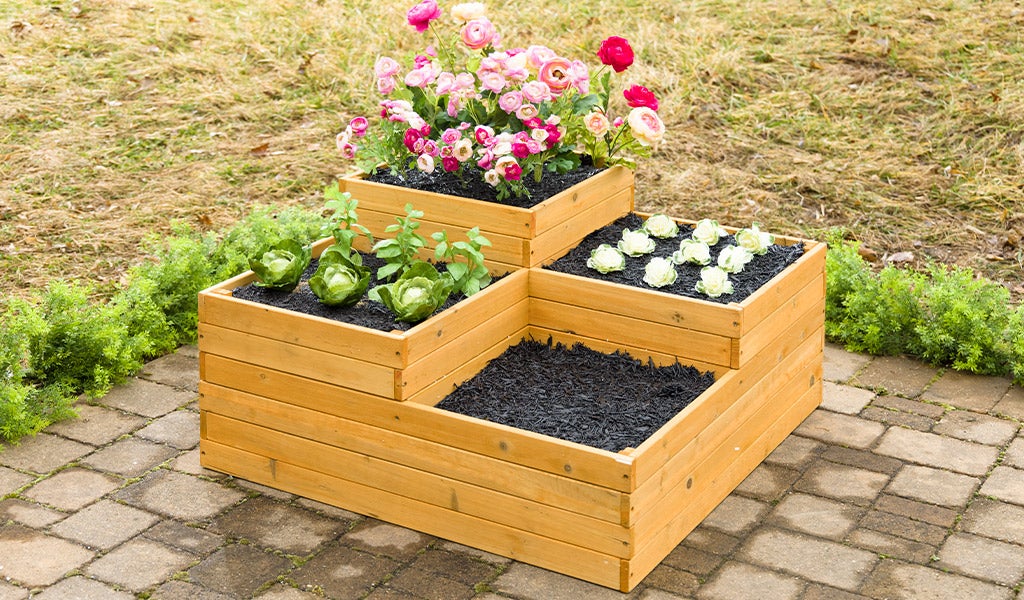 Wooden Four-Cube Self-Contained Raised Bed Garden Planter