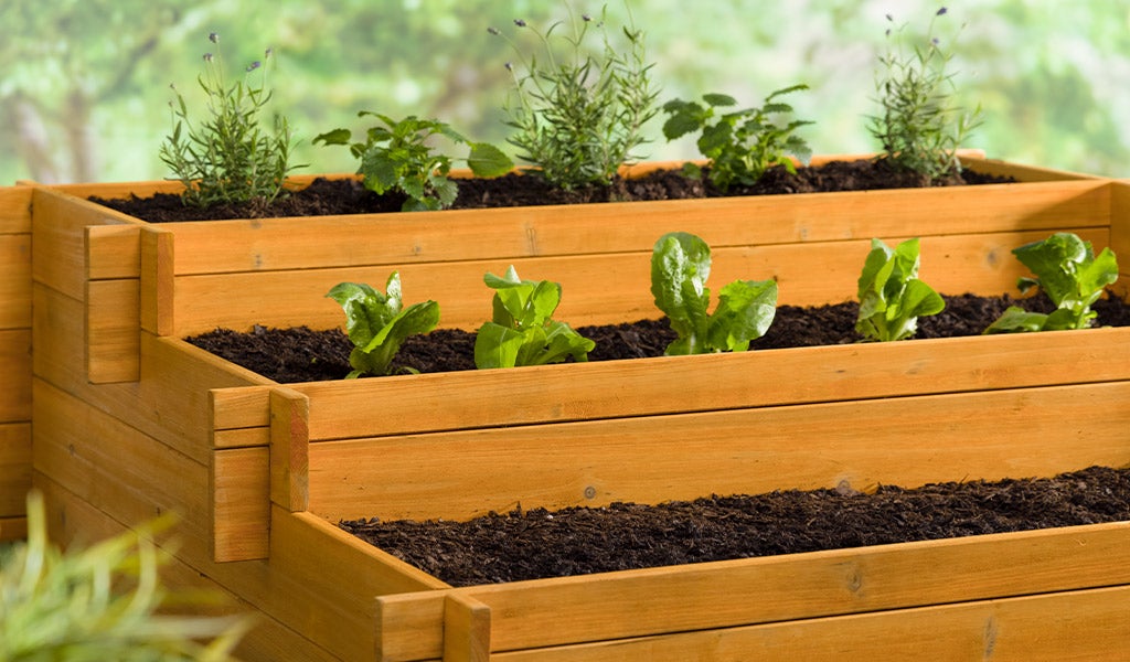 Wooden Three-Tier Self-Contained Raised Bed Garden Planter