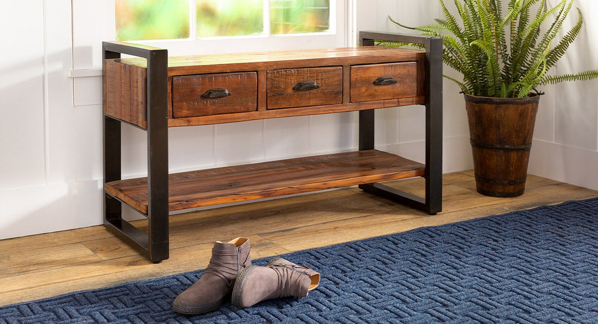 Wakefield Reclaimed Wood Bench/Coffee Table With Three Drawers