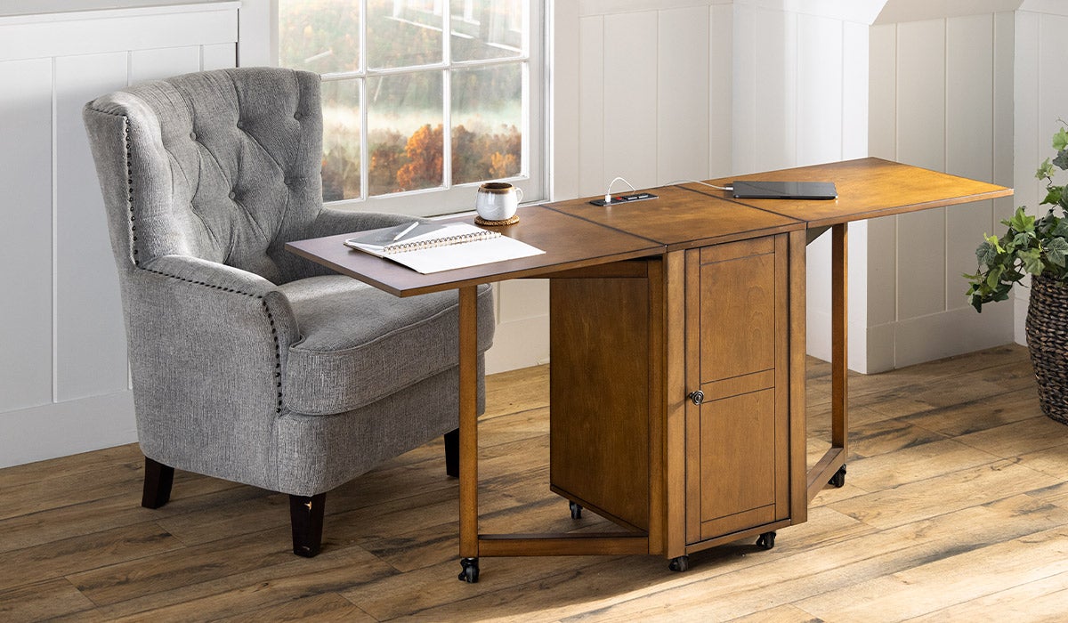 Folding Hideaway Double Desk with Cabinet and Chargers