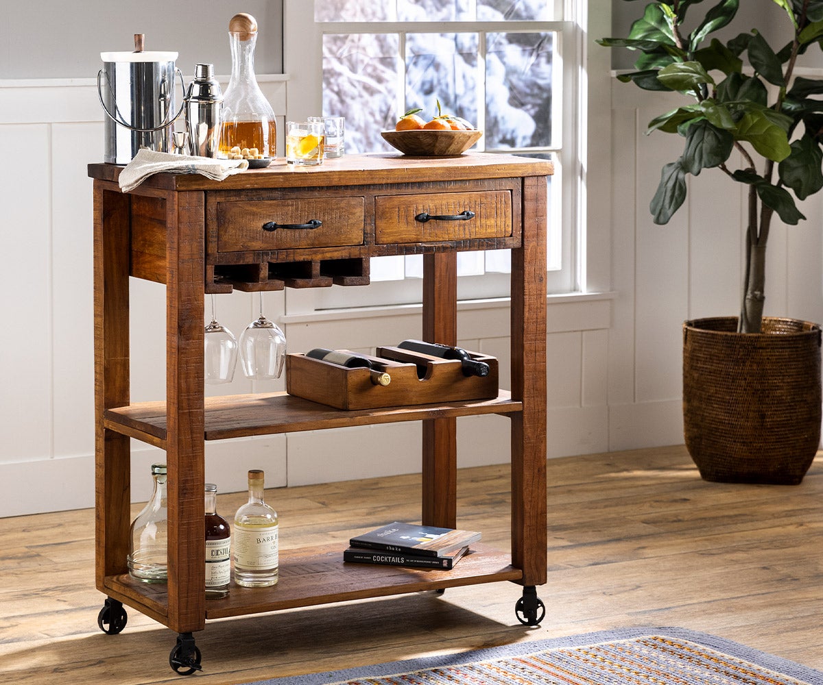 Allegheny Reclaimed Wood Rolling Bar Cart