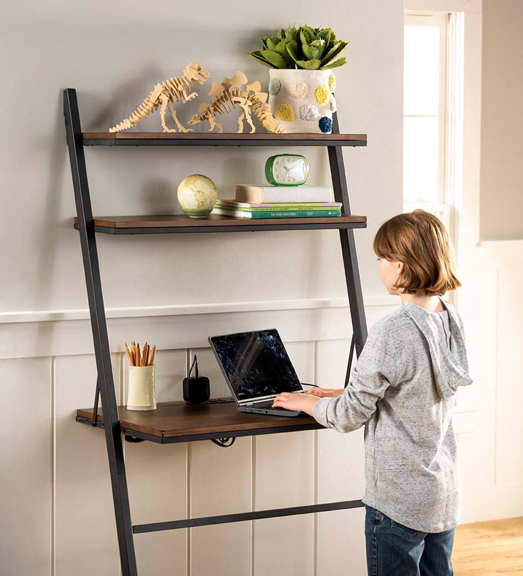 Three Position Adjustable Ladder Desk with Charging Station