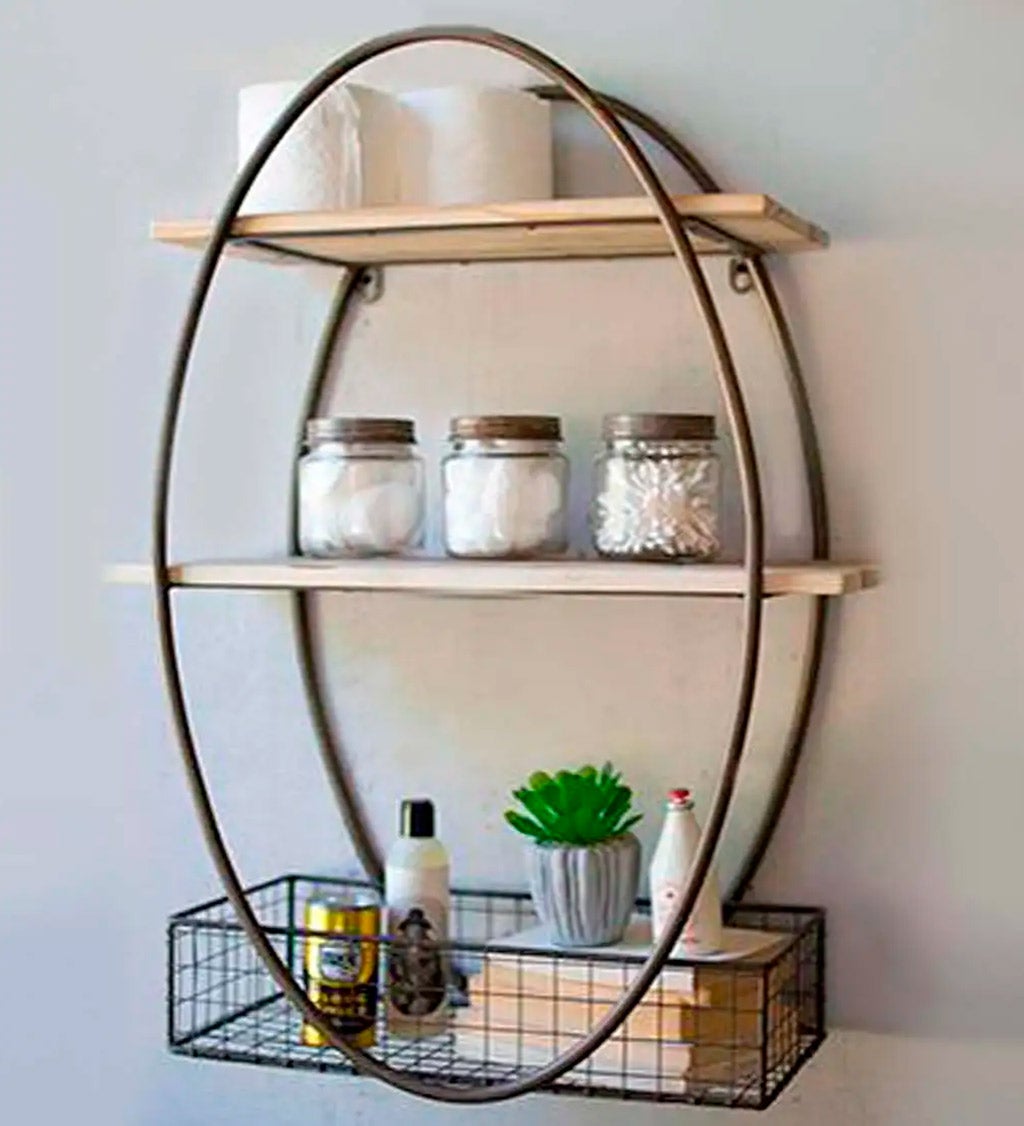 Oval Metal Wall Unit with Recycled Wood Shelves