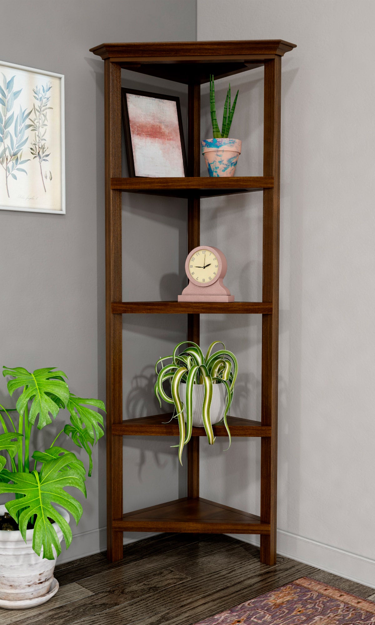 Farmhouse Four-Shelf Corner Bookcase