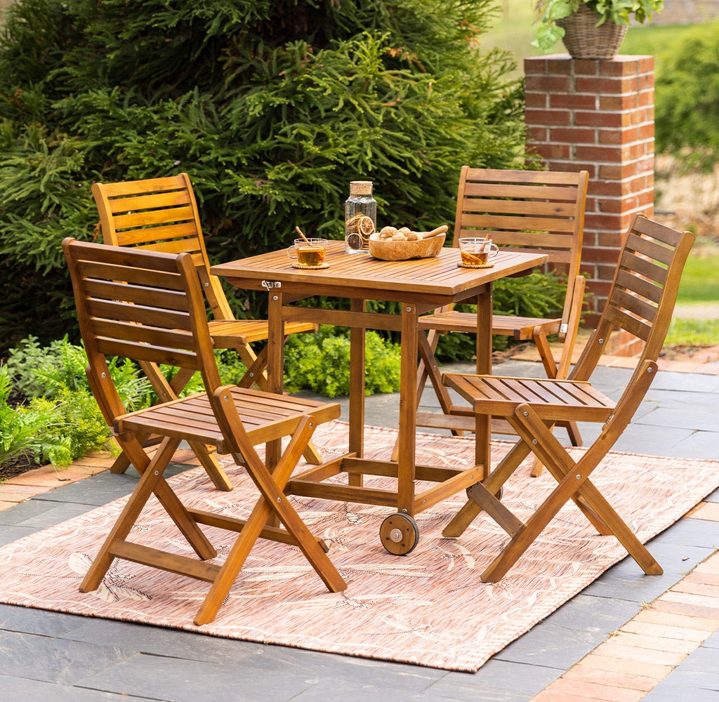 Portable Kingwood Acacia Wood Smart Dining Set