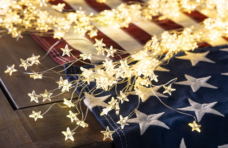 star string lights on american flag
