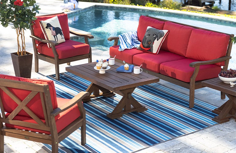 Claremont Seating Collection, Eucalyptus Wood Outdoor Furniture