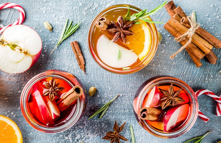 winter drinks with garnishes