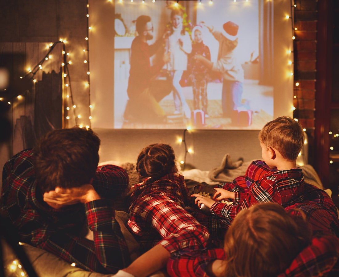 family watching christmas movie