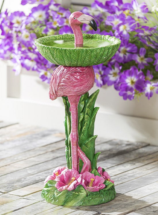 Tropical Flamingo Pedestal Birdbath