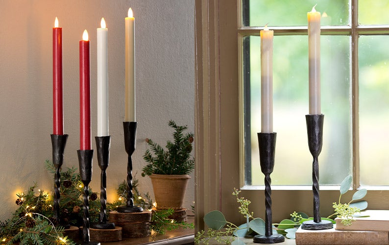 Hand-Forged Iron Candle Holders with LED taper candles
